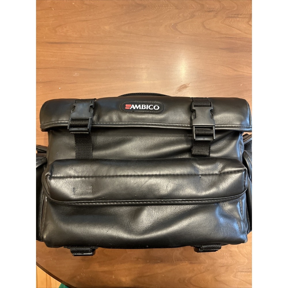 Vintage Large Black Ambico Leather Shoulder Carry Bag For Camera/Video Gear